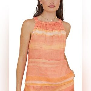 Cloth & Stone Anthropologie 100% LINEN Shirred Halter Neck Top Striped SMALL‎